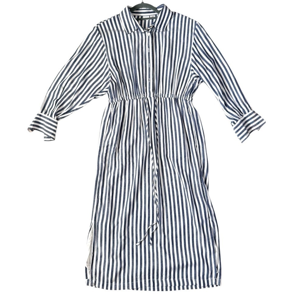GAP Drapey Striped Midi Shirt Dress Blue White Small Petite